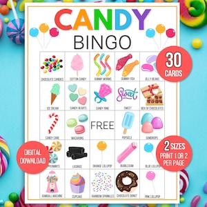 Candy Bingo, 30 Printable Candy Bingo Cards, Sweet Treats Bingo, Candy ...