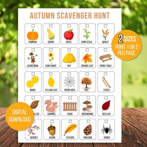 Autumn Scavenger Hunt for Kids, Outdoor Nature Scavenger Hunt, Autumn Activity, Autumn Scavenger Hunt, Autumn Game, Fall Game, Fall Activity