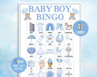 Baby Boy Bingo, 40 Baby Boy Bingo Cards, Baby Shower Bingo, Baby Shower Game, Baby Bingo and Markers, Baby Sprinkle Bingo, Baby Sprinkle