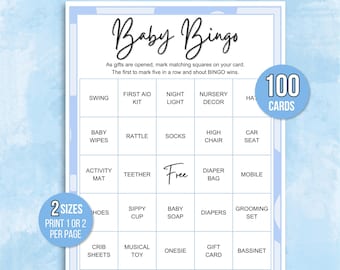 Baby Boy Bingo, 100 Baby Boy Bingo Cards, Baby Shower Bingo, Baby Shower Game, Baby Bingo and Markers, Baby Sprinkle Bingo, Baby Sprinkle