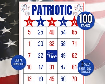 Patriotic Bingo, 100 Patriotic Bingo Cards, Fourth of July Carte Bingo, 4th of July Party Game, 4th of July Bingo, 4th of July Game, July 4