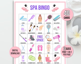 Spa Bingo, 40 Spa Bingo Cards, Spa Birthday Party Game, Girls Party Game, Spa Party, Spa Game, Pamper Party, Manicure Party, Pedicure Party