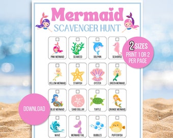 Mermaid Scavenger Hunt, Mermaid Game, Mermaid Birthday, Mermaid Themed Game, Mermaid Birthday Party, Mermaid Party Game, Mermaid Printable