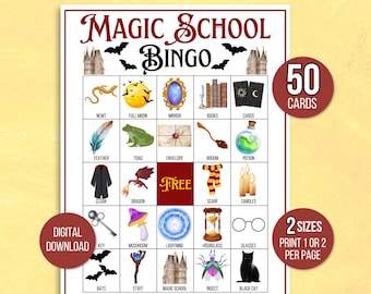 Wizard Bingo, 50 Magic School Bingo Cards, Wizard Party Game, Wizard Activity, Wizard Game, Halloween Bingo, Kids Halloween Party Game