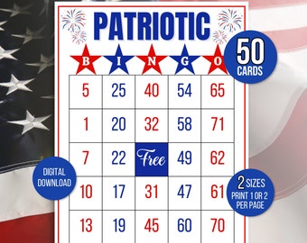 Patriotic Bingo, 50 Patriotic Bingo Cards, Fourth of July Carte Bingo, 4th of July Party Game, 4th of July Bingo, 4th of July Game, July 4th