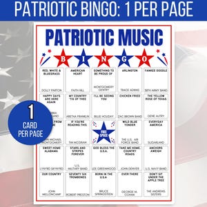 Music Bingo, Patriotic Music Bingo, Fourth of July Bingo Cards, Patriotic Bingo, Independence Day Bingo, 4th of July Game, Veterans Bingo