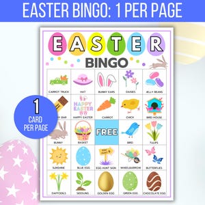 Easter Bingo, 50 Printable Easter Bingo Cards, Easter Activity For Kids, Kids Easter Party Game, Easter Classroom Activity, Easter Game