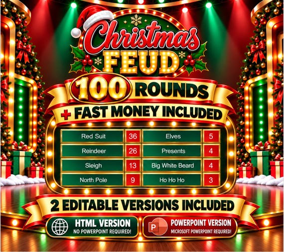 Christmas Friendly Feud Game, Christmas Friendly Feud Game, Friendly Feud Template, Friendly Feud, Christmas Activity, Christmas Party Game