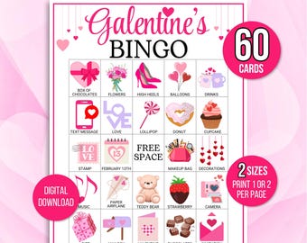 Galentine's Bingo, 60 Galentine's Day Bingo Cards, Galentine's Bingo Cards, Galentine's Party Game, Galentine's Game, Galentine's Activity