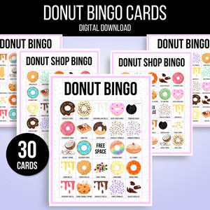 Donut Bingo, 30 Printable Donut Bingo Cards, Donut Birthday, Donut ...