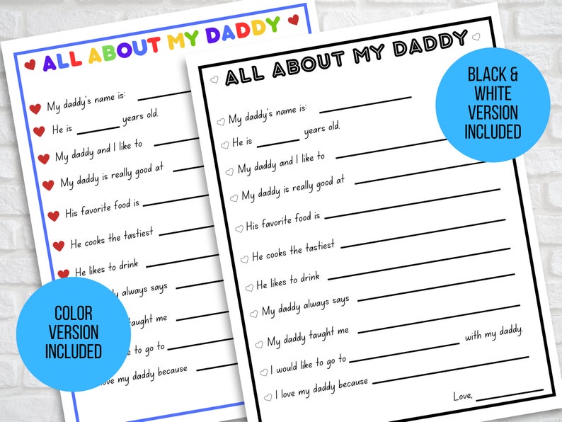 All About My Dad Fill in the Blanks Questionnaire, Father's Day Craft ...
