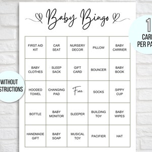 60 Baby Shower Bingo Cards, Unique Prefilled Baby Bingo Game Cards, Baby Gift Bingo Cards, Baby Shower Bingo Game, Minimalist Baby Bingo image 3