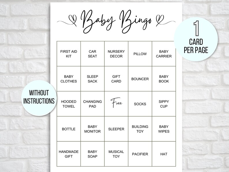 60 Baby Shower Bingo Cards, Unique Prefilled Baby Bingo Game Cards, Baby Gift Bingo Cards, Baby Shower Bingo Game, Minimalist Baby Bingo image 3