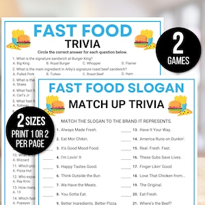 Fast Food Trivia Games, Fast Food Slogan Games, Fast Food Slogan Match Up, Ads Trivia Game, Television Game Night Game, Office Party Game