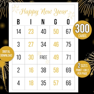 300 New Year's Eve Bingo Cards, 1, 2, or 4 Per Page, New Year's Bingo, New Year's Activity, New Year's Game, Carte Bingo for Kids, New Years