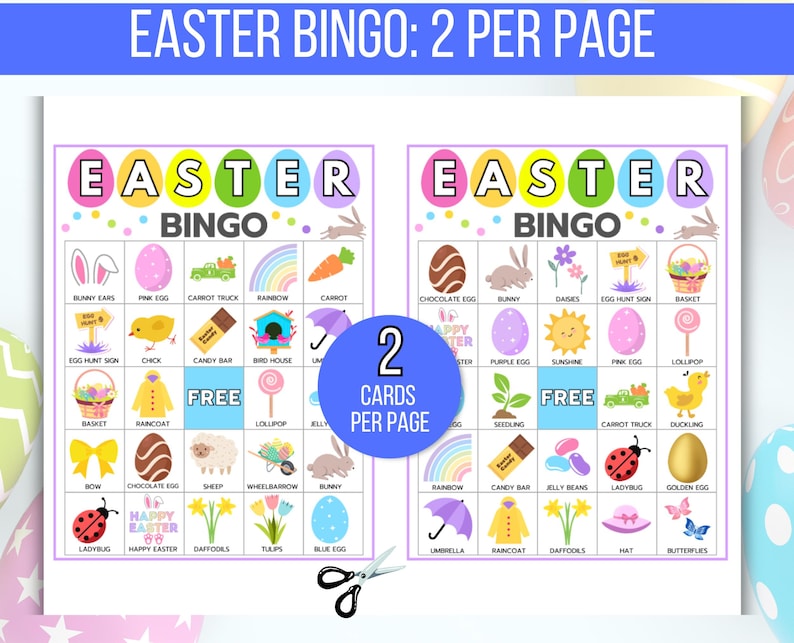 Easter Bingo, 50 Printable Easter Bingo Cards, Easter Activity For Kids, Kids Easter Party Game, Easter Classroom Activity, Easter Game