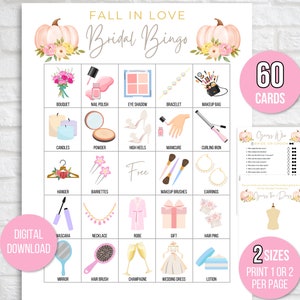 Tarjetas de bingo para novias de otoño, 60 tarjetas de bingo para novias de otoño, juego de bingo para despedida de soltera, juego de adivinar quién, juego de adivinar el vestido, juego de despedida de soltera