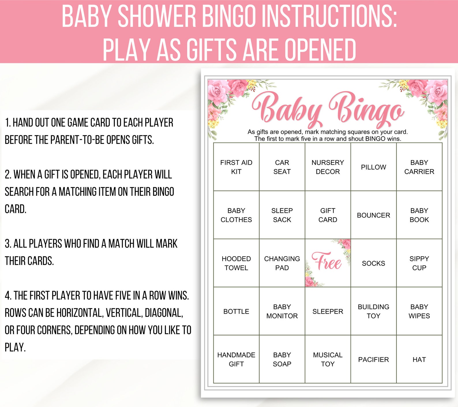 100 Baby Shower Bingo Cards, Baby Girl Bingo Game Cards, Baby Gift ...