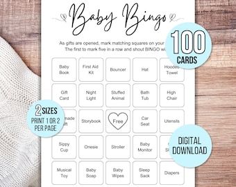 100 Baby Shower Bingo Cards, Unique Prefilled Baby Bingo Game Cards, Baby Gift Bingo Cards, Baby Shower Bingo Game, Minimalist Baby Bingo