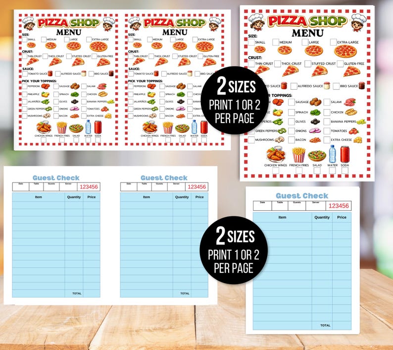 Pretend Pizza Shop, Kids Pizza Menus, Pizza Parlor Pretend Play, Kids ...