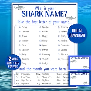 What&#39;s Your Shark Name, Shark Name Game, Shark Games, Shark Family Game, Shark Printable, Shark Party Game, Shark Game, Shark Name Generator