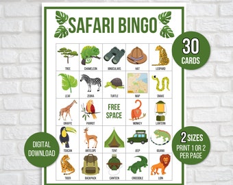 Safari Bingo, 30 Printable Safari Bingo Cards, Safari Party Game, Safari Birthday Bingo, Safari Birthday Bingo, Jungle Bingo, Jungle Game