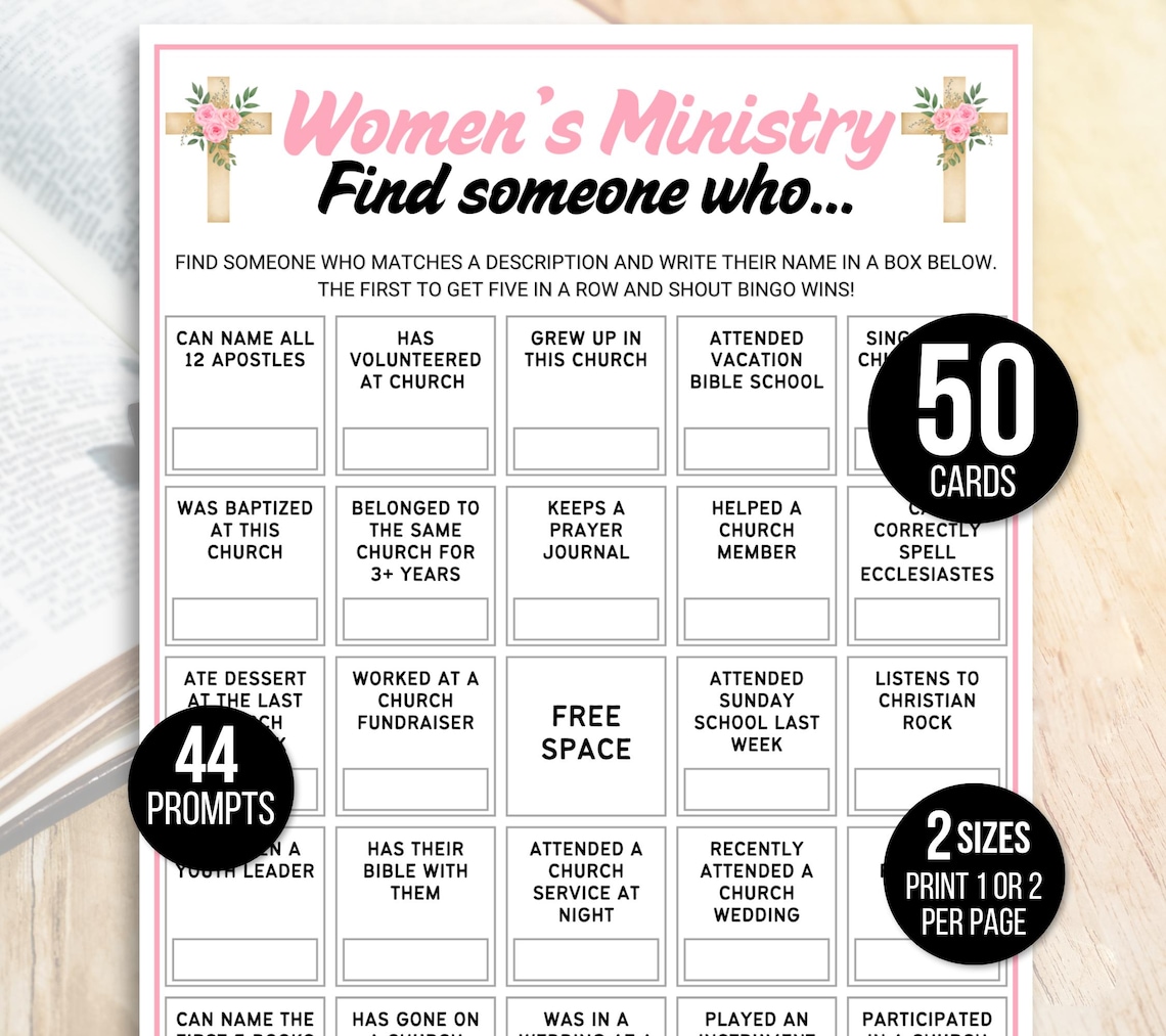 Women's Ministry Bingo, Women's Ministry Games, 50 Church Bingo Cards ...
