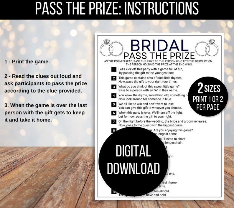 Pass the Gift Game, Bridal Pass the Gift Game, Bridal Pass the Prize Game, Bridal Activity, Bridal Shower Game, Bridal Left Right Game, Poem