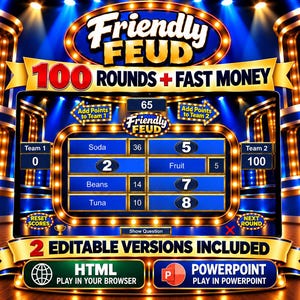 Friendly Feud Game, Editable Friendly Feud Game, Friendly Feud Template, Friendly Feud Customizable Game, Virtual Party Game, Fast Money