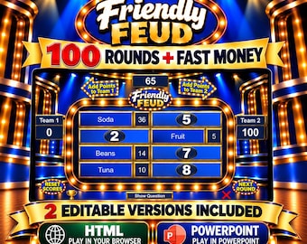 Friendly Feud Game, Editable Friendly Feud Game, Friendly Feud Template, Friendly Feud Customizable Game, Virtual Party Game, Fast Money