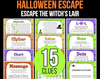 Halloween Escape Room, Halloween Escape Room For Teens, Witch Escape Room, Halloween Clues, Teens Halloween Escape Room Puzzles, Halloween