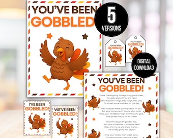 You've Been Gobbled Printable Thanksgiving Kit, I've Been Gobbled Coworker Edition, You've Been Gobbled Printable, Thanksgiving Game Bundle