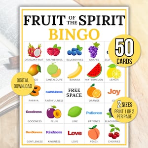 Fruit of the Spirit Bingo, Bible Bingo, 50 Fruit of the Spirit Bingo Cards, Bible Activity For Kids, Bible Game, Fruit of the Spirit Game