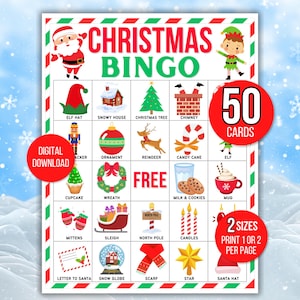 Christmas Bingo, 50 Christmas Bingo Cards, Christmas Games,  Christmas Activity, Kids Christmas Party Game, Christmas Classroom Activity