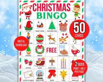 Christmas Bingo, 50 Christmas Bingo Cards, Christmas Games,  Christmas Activity, Kids Christmas Party Game, Christmas Classroom Activity