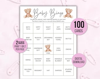 100 Baby Shower Bingo Cards, Unique Prefilled Baby Bingo Game Cards, Teddy Bear Baby Gift Bingo Cards, Baby Shower Bingo Game, Minimalist