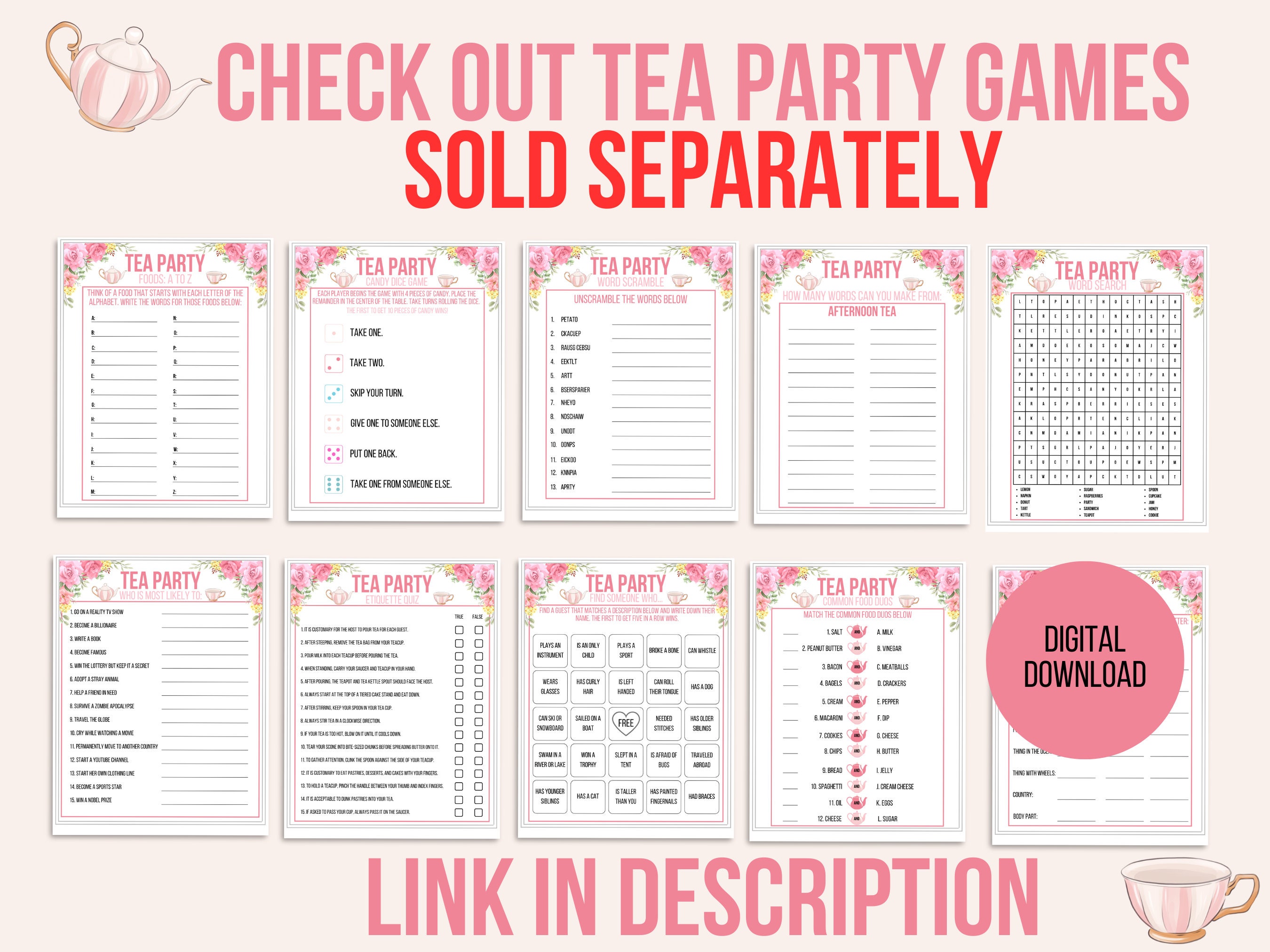 Tea Party Etiquette Game Printable Tea Etiquette Game Tea - Etsy