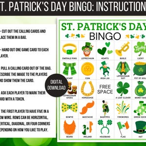 St. Patrick's Day Bingo, 50 St. Patrick's Bingo Cards, St. Patrick's Day Game, St. Paddy's Game for Kids, St. Patrick's Day Party Game