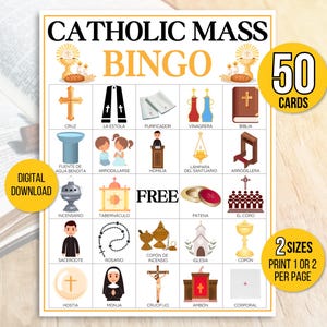 Spanisches katholisches Mess-Bingo, spanisches Erstkommunion-Bingo, 50 katholische Mess-Bingokarten, Bibel-Bingo, Sonntagsschul-Bingo, Bibelaktivität