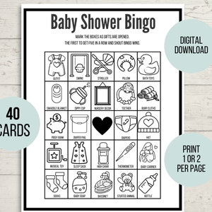 40 Baby Shower Bingo Karten, Einzigartige Vorgefüllte Baby Bingo Spielkarten, Baby Geschenk Bingo Karten, Baby Shower Bingo Spiel, Sofortiger Digital Download
