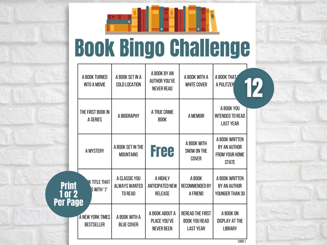 Book Bingo, 12 Printable Book Bingo Cards, Book Bingo Challenge, Book Book Bingo, 12 Printable Book Bingo Cards, Book Bingo Challenge, Book