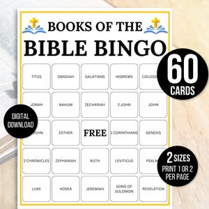 Books of the Bible Bingo, Bible Bingo, 60 Bible Bingo Cards, Bible Activity For Kids, Bible Activity, Sunday School Bingo, Bible Bingo Games