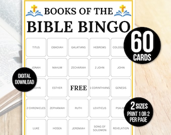 Bibelböcker Bingo, Bibelbingo, 60 Bibelbingokort, Bibelaktivitet för barn, Bibelaktivitet, Söndagsskolebingo, Bibelbingospel