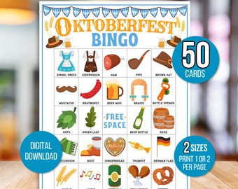Oktoberfest Bingo, 50 Oktoberfest Bingo Cards, Oktoberfest Games, Oktoberfest Activity, Oktoberfest Party Game, Oktoberfest Themed Party