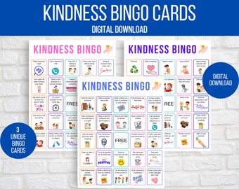 Kindness Bingo, 3 Kindness Bingo Cards, Acts of Kindness Bingo, Kid's Kindness Challenge, Kindness Activity, Kindness Game, Kindness Project