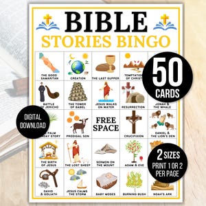 Bingo Bíblico, Bingo de Histórias Bíblicas, 50 Cartões de Bingo Bíblico, Atividade Bíblica para Crianças, Atividade Bíblica, Bingo da Escola Dominical, Jogo de Histórias Bíblicas