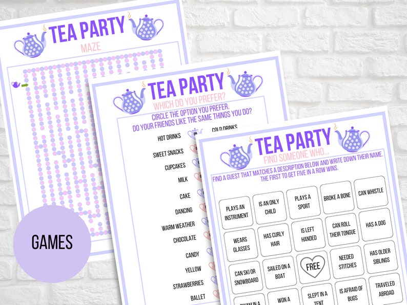 Tea Party Games Printable Tea Party Activities Girls Tea - Etsy