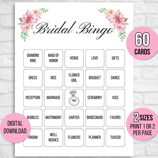 60 Bridal Bingo Cards, Unique Prefilled Bridal Bingo Game Cards, Wedding Bingo Cards, Bridal Shower Bingo Game, Wedding Bingo, Couples Game