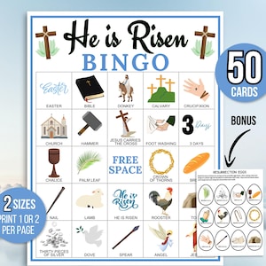 Bingo Résurrection, 50 cartes de bingo de Pâques, Bingo biblique de Pâques, Bingo religieux de Pâques, Bingo de la Semaine Sainte, Jeux de Pâques, Activités de Pâques