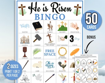 Bingo de Resurrección, 50 cartones de bingo de Pascua, Bingo Bíblico de Pascua, Bingo Religioso de Pascua, Bingo de Semana Santa, Juegos de Pascua, Actividades de Pascua